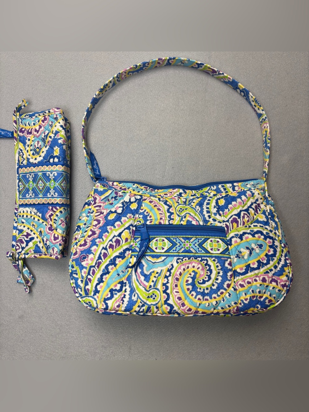 Vera Bradley Capri Blue Handbag And Cosmetic Bag, Retired Pattern